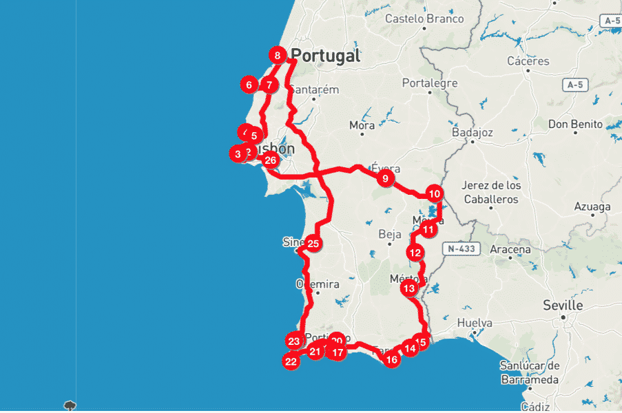Portogallo on the road - itinerario e cartina