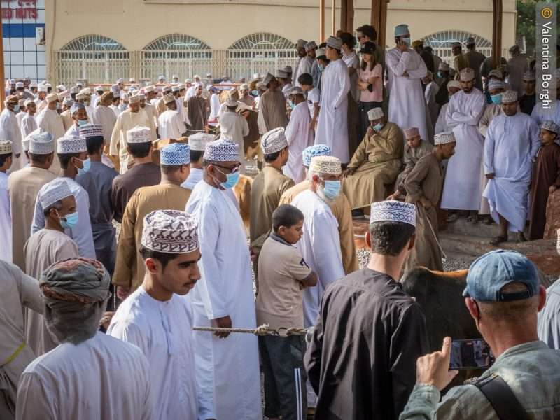 Oman - uomini al mercato degli animali di Nizwa